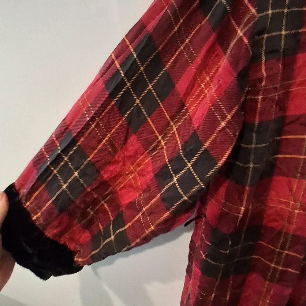 Victorias Secret vintage gold label long robe womens Small plaid silk NO BELT